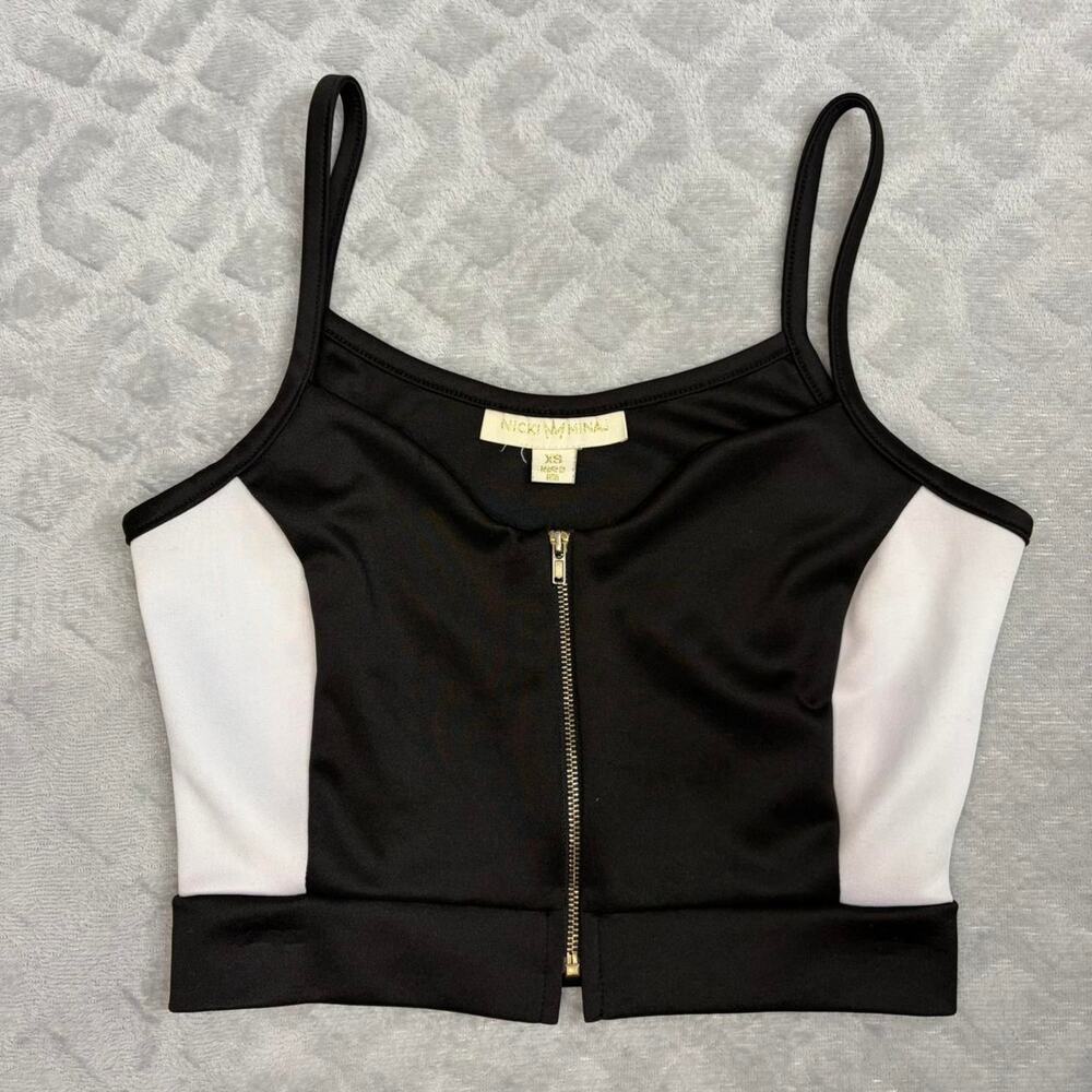 Nicki Minaj Colorblock Zip Front Crop Top XS | Y2K Clubwear